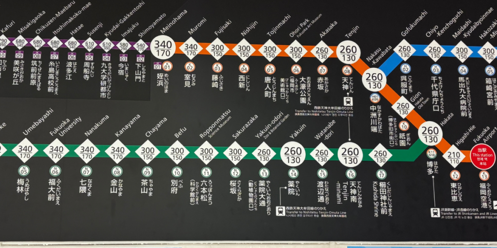 福岡市営地下鉄の路線図