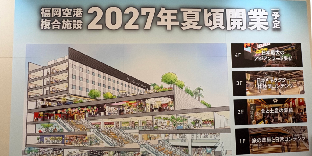 福岡空港複合施設2027年夏頃開業予定の看板（筆者撮影）