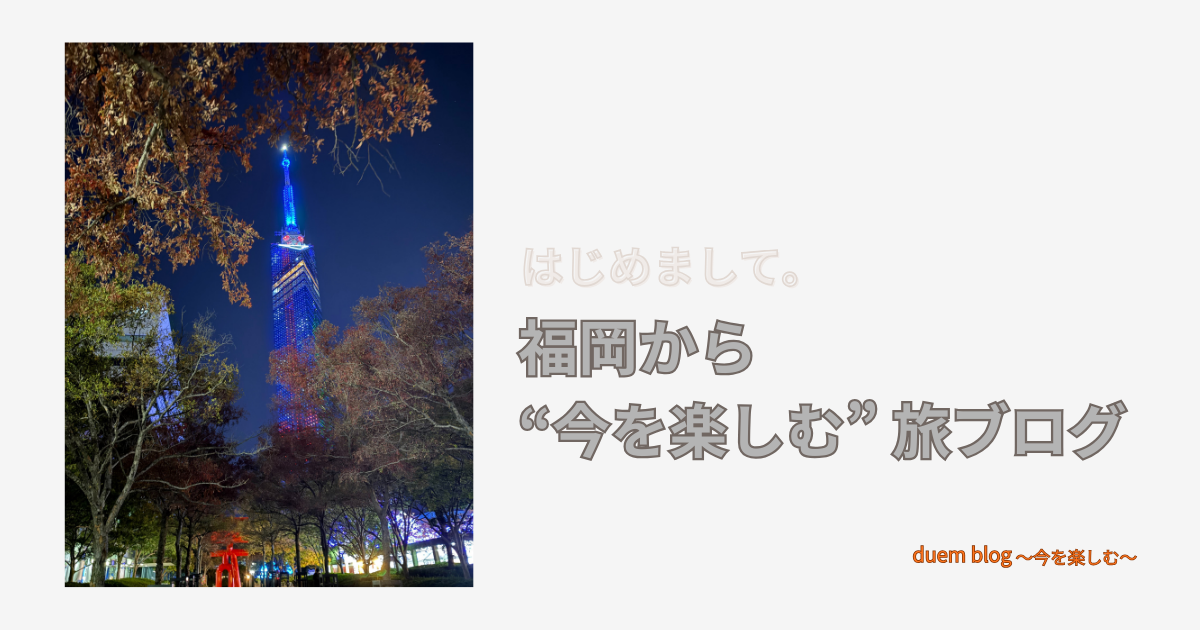 福岡在住の50代ブロガーが発信する「今を楽しむ旅ブログ」デュエムブログのプロフィールアイキャッチ。冬の福岡タワー夜景。