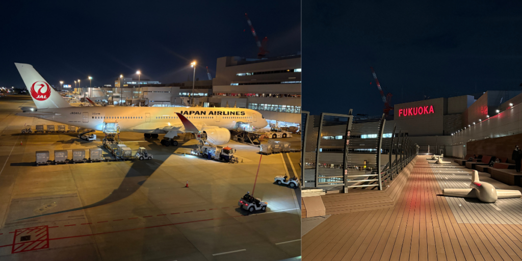 福岡空港滑走路の夜の景色