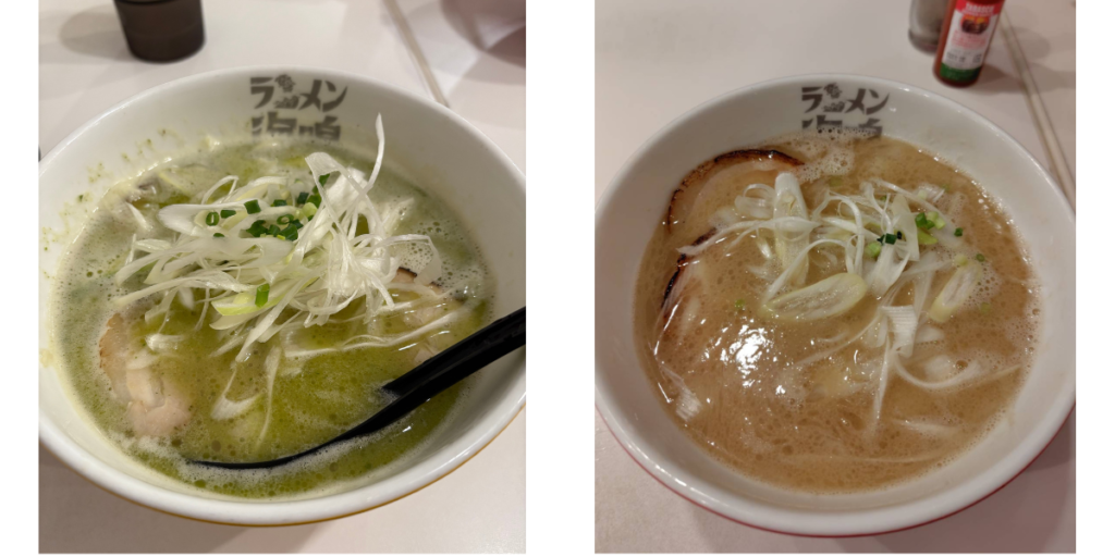 福岡空港ラーメン海鳴の「ジェノバラーメン」と「魚介とんこつラーメン」画像